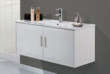 Yellowshop - Mobile Mobiletto da Bagno Sospeso in Legno Cm 70 A 2 Ante Completo di Specchiera Lampada Luce LED E Lavabo in Ceramica Modello Hawaii Varie Colorazioni (Bianco Lucido)