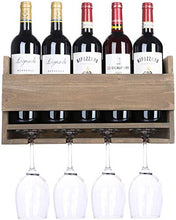 OLDJTK Rustico Parete Wine Rack con 5 Red Wine Glasses bagagli, Supporto di legno di bottiglia di vino for Farmhouse Kitchen Decor, Galleggiare Vino Shelf Organizzatore for Living Room di visualizzazi
