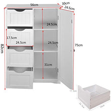 eSituro Cassettiera Mobiletto da Bagno con 4 Cassetti e Anta Armadietto Autoportante Bianco SBP0034