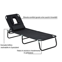 miozzi Lettino Sdraio con Apertura per Viso Pieghevole in Tessuto Oxford Nero 190x56x28 cm