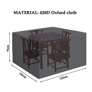 TIMESETL Copertura per Mobili da Giardino, Copertura Tavolo Giardino Esterno Impermeabile, Anti-UV 420D Esterno Oxford, per Tavolo, Sedie, Divani e Altri Mobili - 125 x 125 x 74 cm & Nero