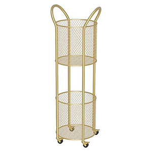 BLWX LY Cestello portaoggetti con Ruote ， Carrello Multiuso cilindrico in Ferro a 2 Piani ， Ripiani Bagno ， for casa, Cucina, Ufficio (Color : Gold)