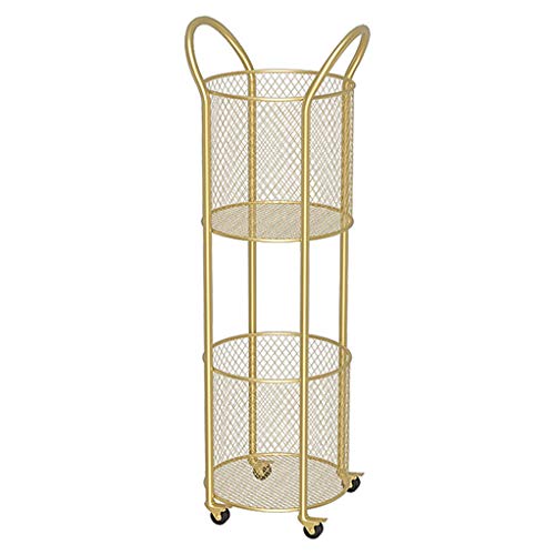 BLWX LY Cestello portaoggetti con Ruote ， Carrello Multiuso cilindrico in Ferro a 2 Piani ， Ripiani Bagno ， for casa, Cucina, Ufficio (Color : Gold)