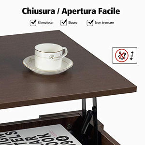 Goplus Tavolino Sollevabile Tavolino da caffè da Soggiorno per Divano in Legno con Spazio di Archiviazione (caffè)