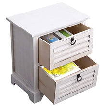 Rebecca Mobili Comodino Montato Bianco, cassettiera 2 cassetti, Legno Paulownia, Vintage Shabby Chic, da Camera Ingresso Bagno - Misure: 45 x 42 x 29 cm (HxLxP) - Art. RE4571
