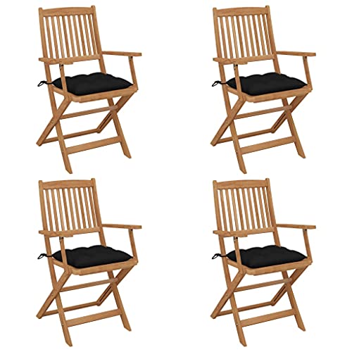 vidaXL Sedie da Giardino Pieghevoli 4 pz con Cuscini Massello d'Acacia
