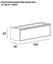 Mobile bagno sospeso moderno Venus pino sbiancato effetto legno, misura cm 100, con specchio a led,lavabo e 2 colonne