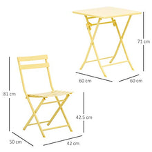 Set Tavolo e 2 Sedie Pieghevoli da Giardino in Metallo Giallo