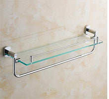 GJJSZ Mensole in Vetro a 1 Livello per Bagno con portasciugamani,Rame,Finitura cromata,Porta Cosmetici,mensola da Bagno 60 * 15 * 14 cm