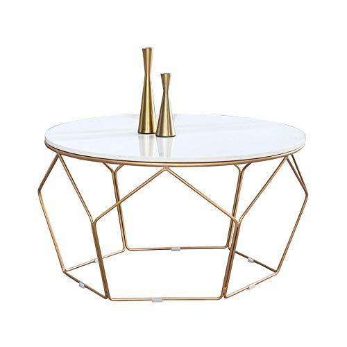 YTSFT Moderno Soggiorno Tavolo Tavolino Marmo Casa Ferro Battuto Mobile Divano Rotondo Tavolo Basso per Camera da Letto Moda Design-Oro Bianco_Diametro 50 Cm Alto 45 Cm - Arredi Casa
