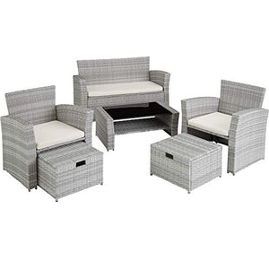 TecTake 800719 Salottino in Rattan, Componibile con Versatilità, Resistente ai Raggi UV, Robusto Acciaio, Tavolo con Piano & Cuscini (Grigio Chiaro | No. 403718)