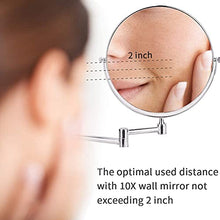 WISFOR Specchio da Parete Trucco Bagno con Ingrandimento 10X, Specchio Ingranditore da parete Specchio Tondo in Acciaio Inox Specchio Ingranditore Bagno Double Face Estensibile 360°Girevole