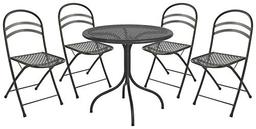 RD ITALIA Set Tavolo Tondo e 4 Sedie da Giardino in Acciaio Flipper Antracite