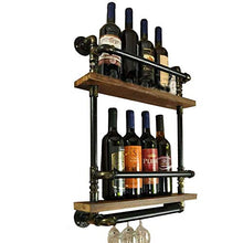 ZTH Loft Retro Mensola A Muro in Legno Mensola A Muro per Vino in Vetro Portabottiglie 2 Strati Portabottiglie da Parete in Metallo 5 Bottiglie Portabottiglie da Vino Free Standing A+