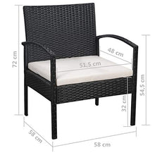Tidyard 9 PZ Set Divano da Giardino in Mobili Rattan, 2 Divano/1 Poltrone/1 Tavolino con Top in Vetro, Polyrattan, Telaio in Acciaio, Nero e Bianco Crema