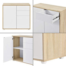 Comò con 2 Ante e 2 Cassetti con Apertura Push-to-Open 74 x 79 x 36 cm Mobiletto Multiuso per Camera/Ufficio - Bianco/Effetto Rovere