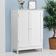 GOPLUS Mobiletto per Bagno con Due Ante Armadietto in Legno Bianco 87x60x35 cm