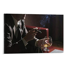 JHDSA - Stampa artistica da parete, motivo: sigaro, vino rosso e vino, 50 x 75 cm