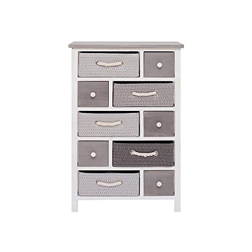 Rebecca Mobili Cassettiera Camera da Letto, mobiletto con 5 cassetti, Bianco Grigio, Legno Paulownia Vimini, Contemporaneo, Camera Bagno Ingresso - Misure: 83 x 56 x 27 cm (HxLxP) - Art. RE4324