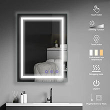 Bonade - Specchio da bagno a LED, senza appannamento, 50 x 70 cm, con illuminazione dimmerabile, LED con interruttore touch, IP65 e 3000 lm, bianco caldo/naturale/bianco freddo (3500-6500 K)