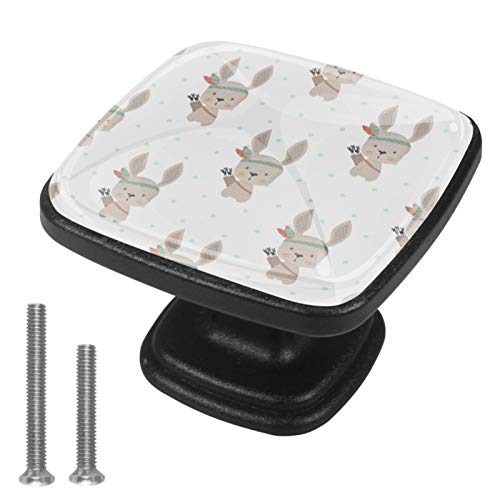 Set di 4 pezzi con maniglia quadrata per armadio da cucina, credenza, cassettiera, cassettiera, con viti, per cucina, comò, armadietto, bagno, armadio divertente coniglio