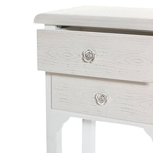 Baroni Home Comodino in stile shabby chic bianco con due cassetti e un ripiano, Comodino in legno mdf decorato con pomelli a rosa in resina. Dimensioni: 37x26x70 cm