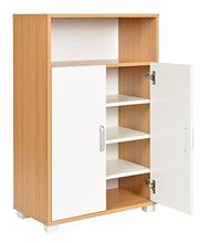 ts-ideen Armadietto Mobiletto Comó 94x60 cm stile moderno con doppia anta e vano aperto. Color rovere e bianco