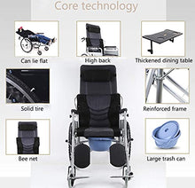 Sedia A Rotelle per Anziani in Acciaio al Carbonio Addensato con WC, può Essere Piatta A 180 °, Sedia A Rotelle per Disabili Semovente Pieghevole, Sedia da Viaggio Portatile con Freni A Mano Anterior