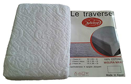 fashionhomepagano Coprimaterasso Matrimoniale in Spugna Jacquard Mastro Bianco