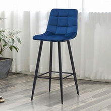 MissZZ Set di 2 sgabelli da Bar da Cucina in Velluto per la Colazione con Gambe in Metallo Sgabelli Alti con schienali Poggiapiedi per Cucina Soggiorno Hotel Ristorante Pub, Strisce quadrate Blu