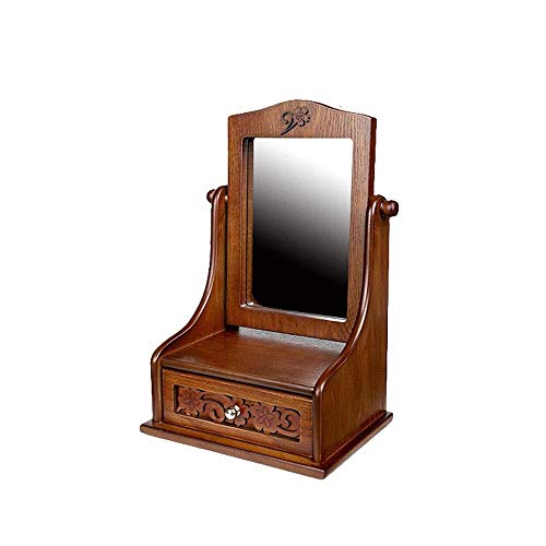 LFK, grande mobiletto in legno per gioielli, cosmetici, con specchio, in legno, specchio cosmetico con cassetto portaoggetti per bagno