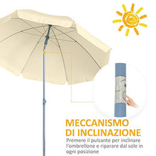 Outsunny Ombrellone da Esterno, Giardino, Terrazza Portatile Φ220cm con Tettuccio Inclinabile in Poliestere Bianco Crema