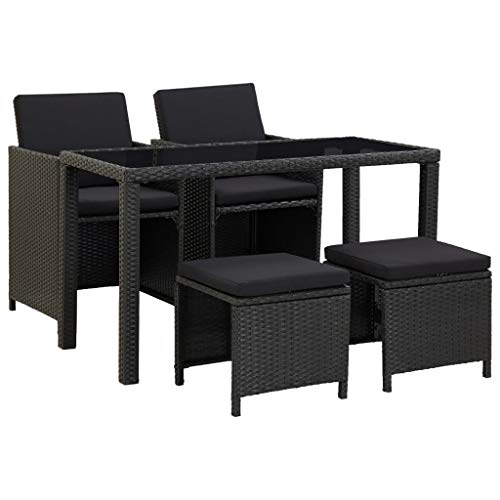 SKM Set da Pranzo da Giardino 5 pz con Cuscini in Polyrattan Nero (41kg)