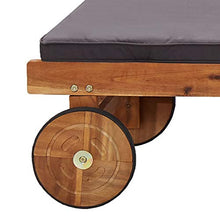 Festnight Lettino Prendisole Pieghevole Reclinabile in Legno Massello di Acacia/Sedie a Sdraio con Cuscino e 2 Ruote 200 x 68 x 30-83 cm