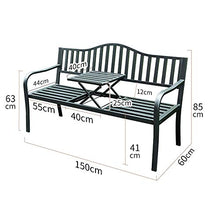 59 Pollici Panca da Giardino Per Terrazza Panchina Da Esterno,Panchina da Balcone In Metallo Con Tavolino Centrale, Sedile Portico Resistente Alle Intemperie,Panca Con Struttura In Acciaio E Schiena