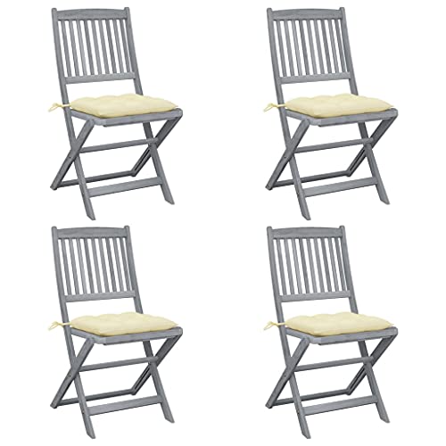 vidaXL Sedie da Giardino Pieghevoli 4pz con Cuscini in Massello Acacia