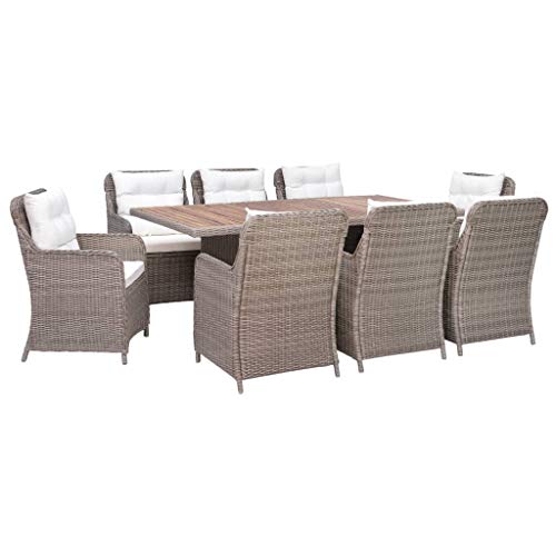 SKM Set da Pranzo da Giardino 7 pz con Cuscini in Polyrattan Marrone (123.7kg)