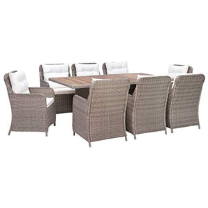 SKM Set da Pranzo da Giardino 7 pz con Cuscini in Polyrattan Marrone (123.7kg)
