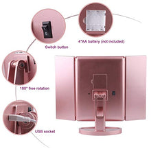 AYYEBO Specchio for Trucco, 1/2/3 / 10X Ingrandimento Retroilluminato Luci a LED Illuminazione Tri-Fold Specchio Cosmetico HD Touch Screen - Oro Rosa