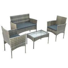 QYLJZB - Set di 4 mobili da giardino in rattan, set da conversazione per giardino, patio, con 2 poltrone singole, 1 Loveseey, 1 tavolo e 3 cuscini (nero/grigio/marrone)