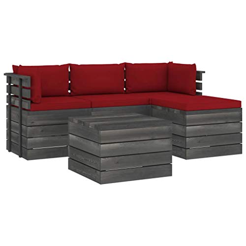 FAMIROSA Set Divani da Giardino su Pallet 5 pz con Cuscini Massello Pino-1812