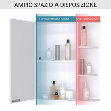 homcom Mobiletto Pensile da Bagno con Specchiera, Anta Centrale e Mensole in Legno Bianco (60 x 17 x 63 cm)