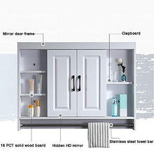Specchio Bagno con Mobiletto, Bianco Legno Pensile da Bagno con 2 Ante A Specchio con Portasciugamani 90×75×14 Cm