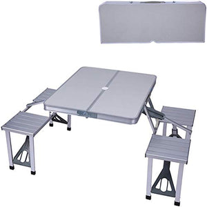 RGHS Set di Sedie da Tavolo Pieghevole da Picnic, Set di Sedie da Tavolo da Valigia in Alluminio Portatile Tavolo da Picnic da Campeggio con 4 Posti, per La Pesca in Spiaggia con Barbecue