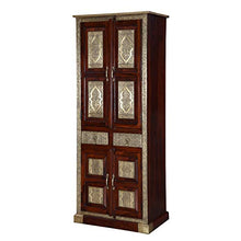 Casa Moro Armadio orientale Arian 80 x 52 x 205 cm (L x P x A) in legno massiccio decorato con ottone | Armadio a ante sottile in stile coloniale con 2 cassetti e 4 ante | Artigianato | MA26-310