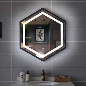 Specchio 70x80 cm Specchio Illuminato a LED, Specchio per Il Trucco Esagonale in Acciaio Inossidabile con Bordo, lavabo/Bagno/Camera da Letto/Ingresso Verticale Orizzontale