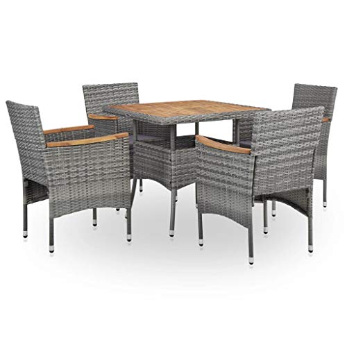 Festnight Set Pranzo da Giardino, Tavolo Sedie da Giardino, Set Mobili da Giardino Polyrattan e Legno d'Acacia Grigio 5 pz