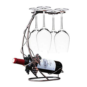 Set di portabottiglie in metallo e portabottiglie di vino rosso vintage con supporto per calice in vetro per feste, matrimoni, decorazione da scrivania – espositore in ferro