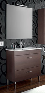 Yellowshop - Mobile Mobiletto da Bagno in Legno Cm 80 Completo di Lavabo in Porcellana E Specchiera Arredo Moderno Modello Almagro 800 (Wengé)