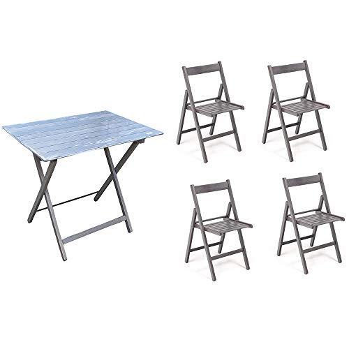 Set giardino tavolo 80x60 con 4 sedie in legno grigio